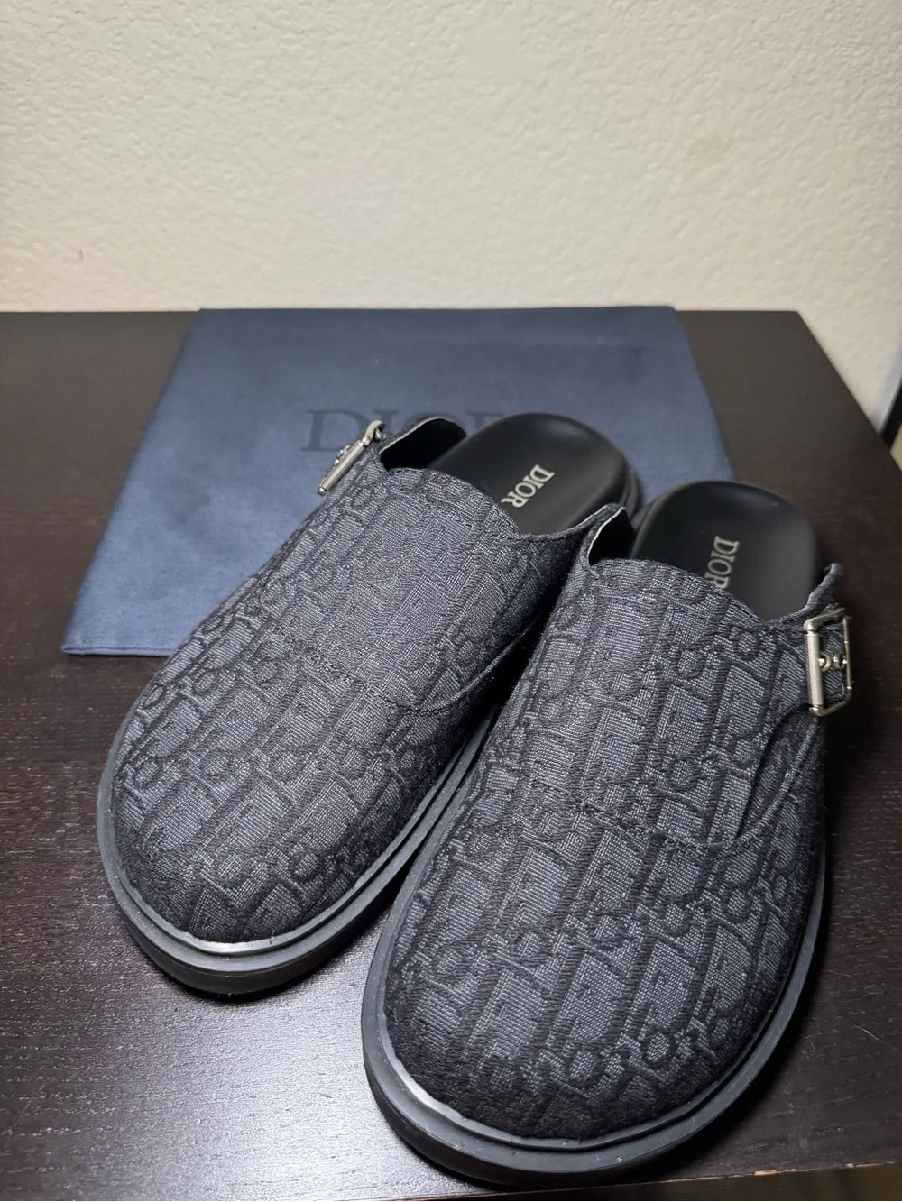 Dior Black Logo Jacquard Slip-On Clog Loafers